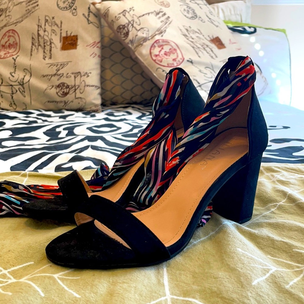 Black Open-toed Heels w/ Scarf-like ankle strap